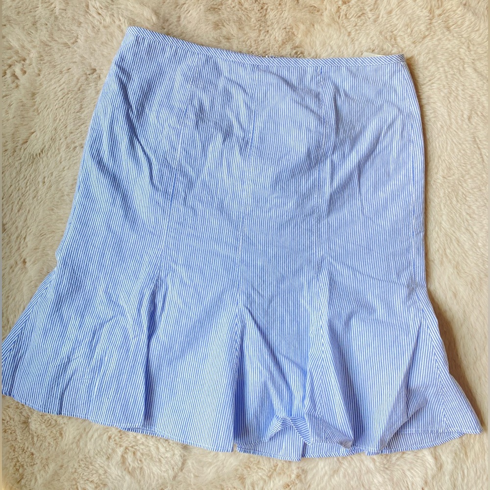 Ralph Lauren Petite Blue and White Striped A Line Pleated Skirt Women’s 2 NWT